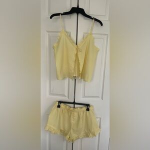 Colsie 2 pc Shoet Dotted Swiss Yellow Pajama Set M